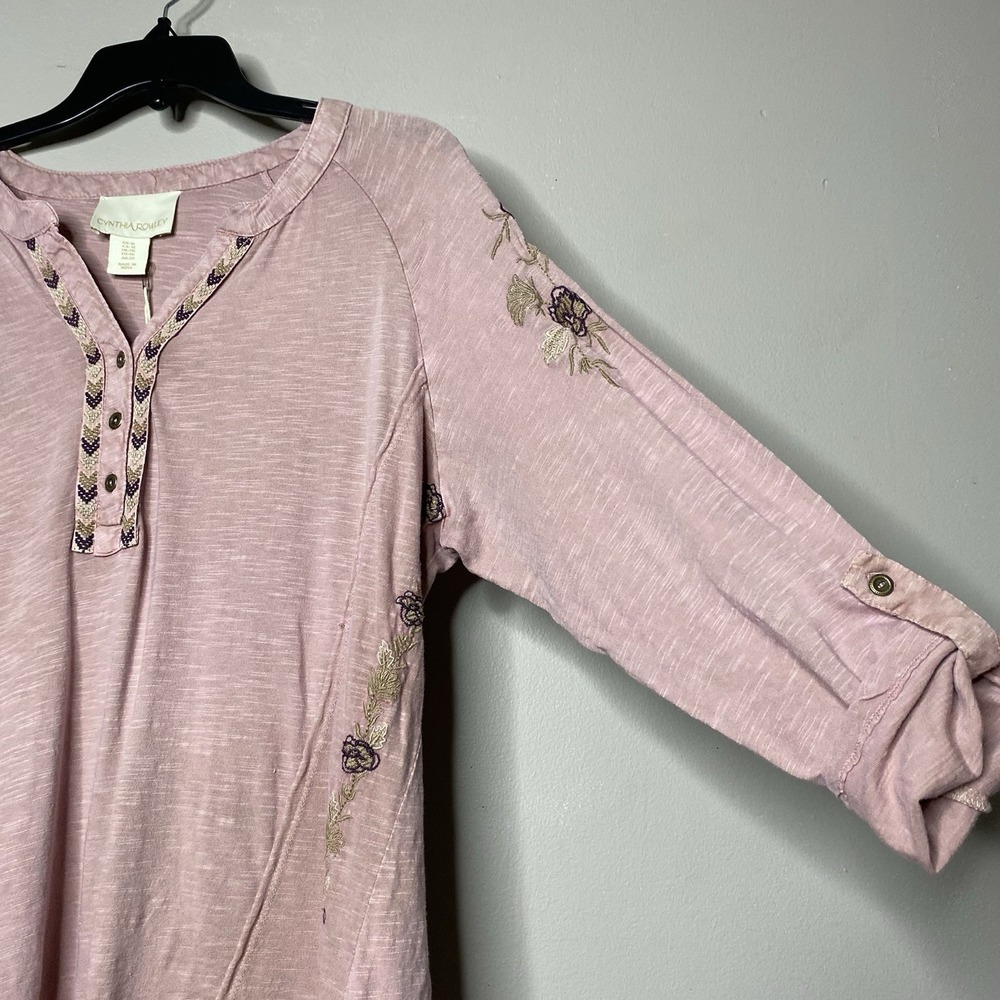 Cynthia Rowley Mauve Embroidered Floral Blouse‎ Women Sz 1X V Neck Peasant Top - Picture 4 of 16